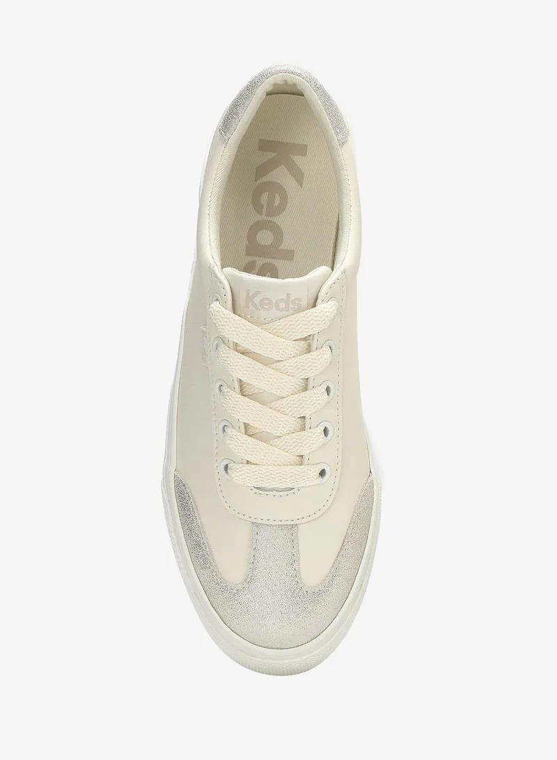 Keds Egret/Egret/Gold Keds Women's Jump Kick T-Toe Lace Up Leather/Glitter Suede Casual Sneaker Beige for Women | Best Price UAE
